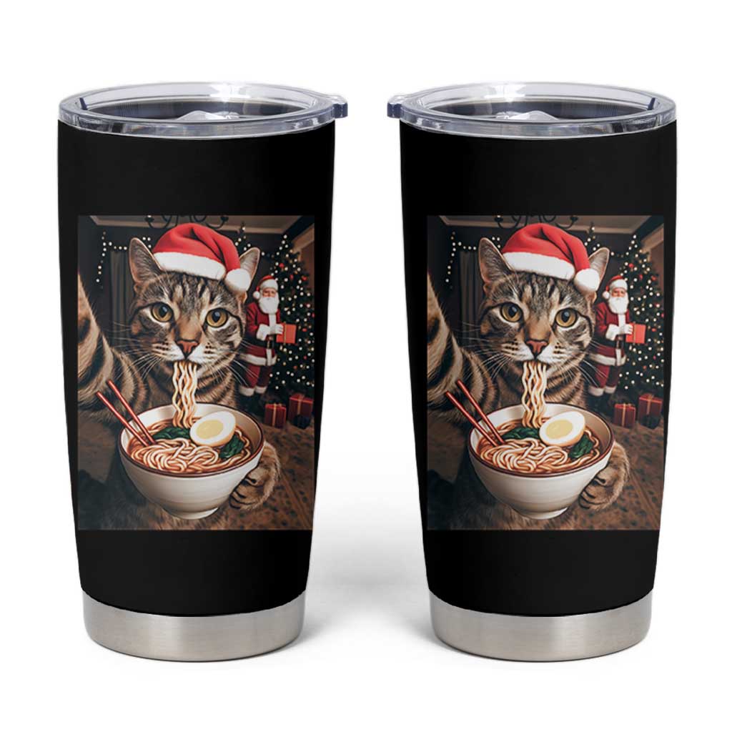 Funny Cat Ramen Selfie With Santa Christmas Tumbler Cup - Wonder Print Shop