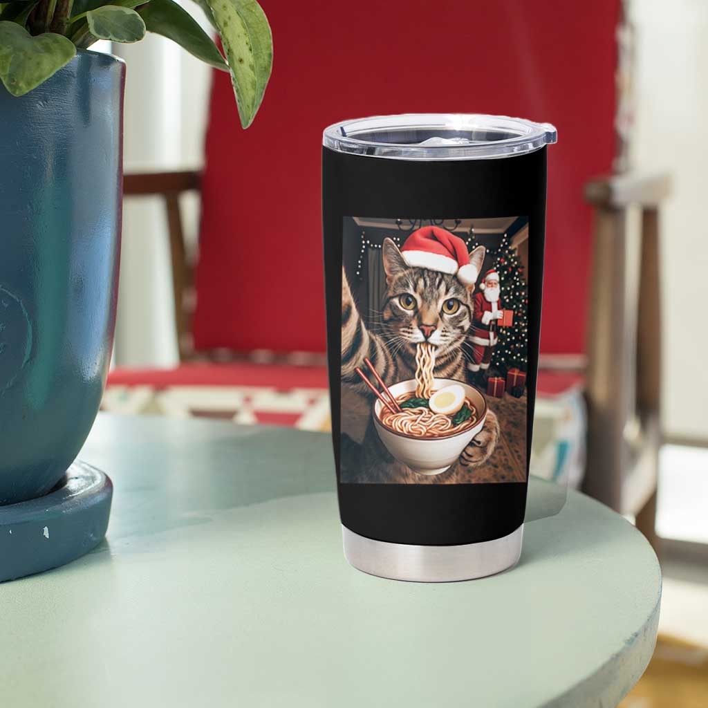 Funny Cat Ramen Selfie With Santa Christmas Tumbler Cup - Wonder Print Shop