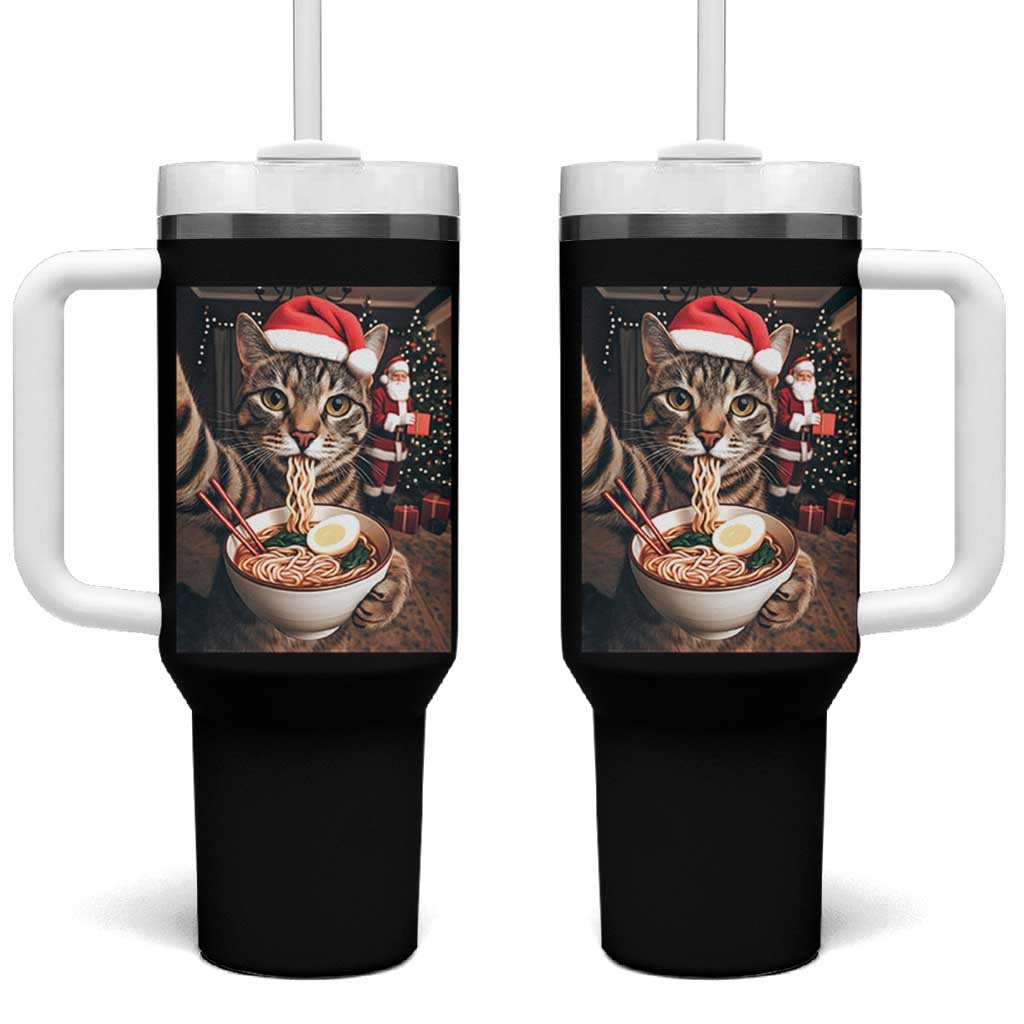 Funny Cat Ramen Selfie With Santa Christmas Tumbler With Handle - Wonder Print Shop