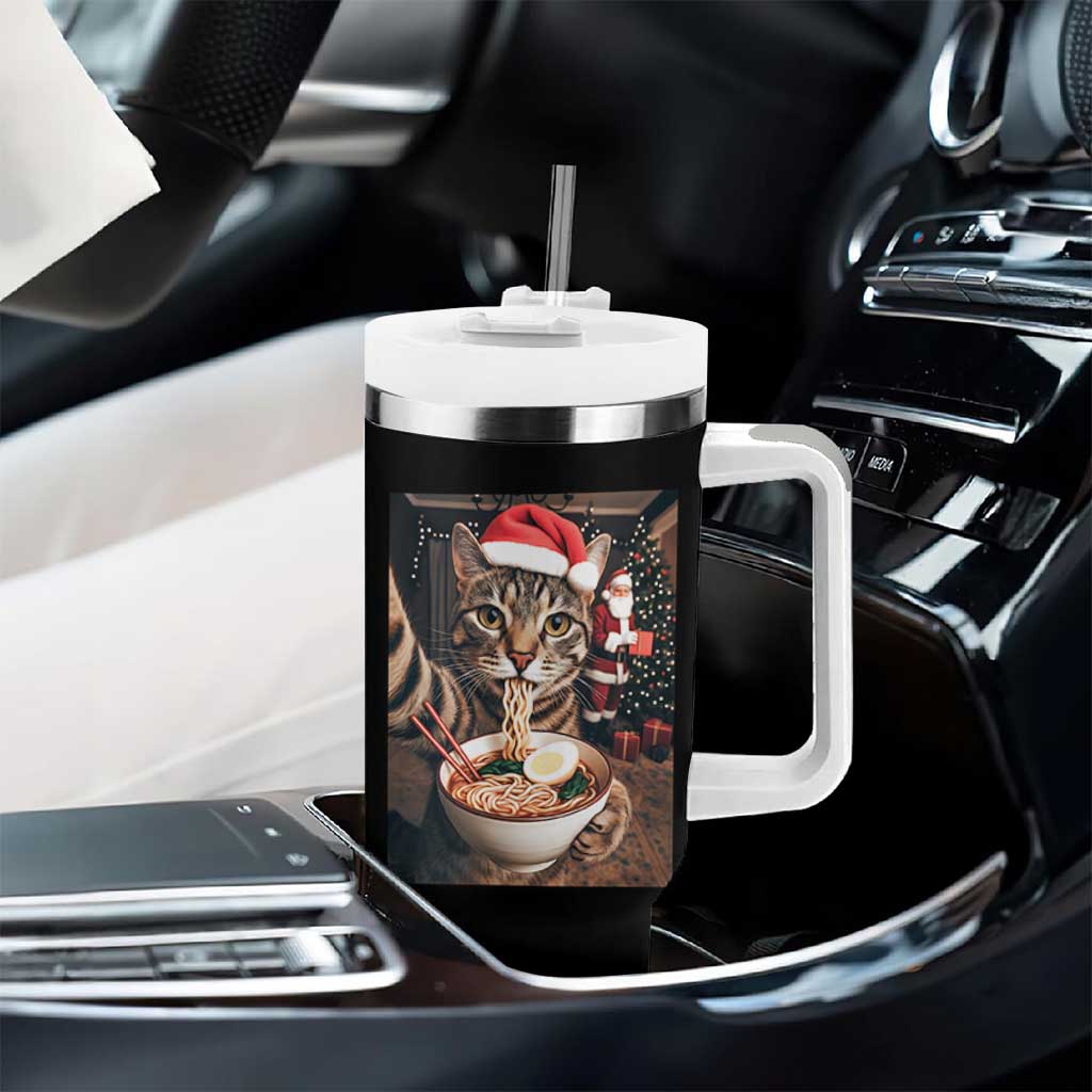 Funny Cat Ramen Selfie With Santa Christmas Tumbler With Handle - Wonder Print Shop