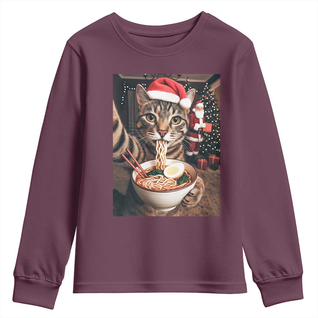 Funny Cat Ramen Selfie With Santa Christmas Youth Sweatshirt - Wonder Print Shop
