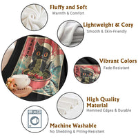 Cat Ramen Christmas Throw Blanket Japanese Kawaii Retro Cats Manga - Wonder Print Shop