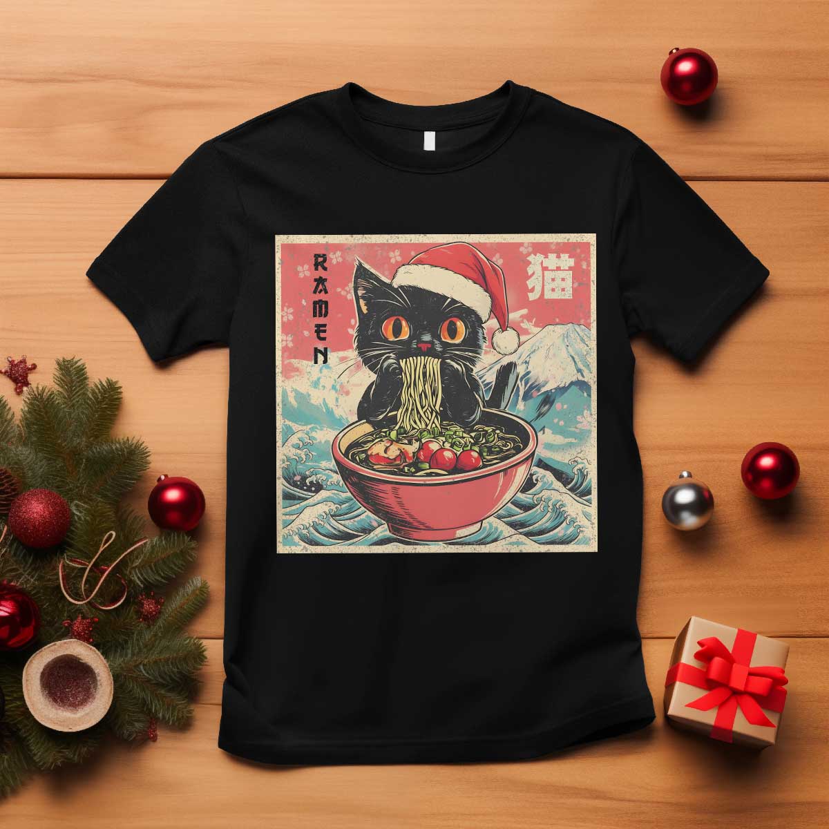 Cat Ramen Christmas T Shirt Japanese Kawaii Retro Cats Manga - Wonder Print Shop
