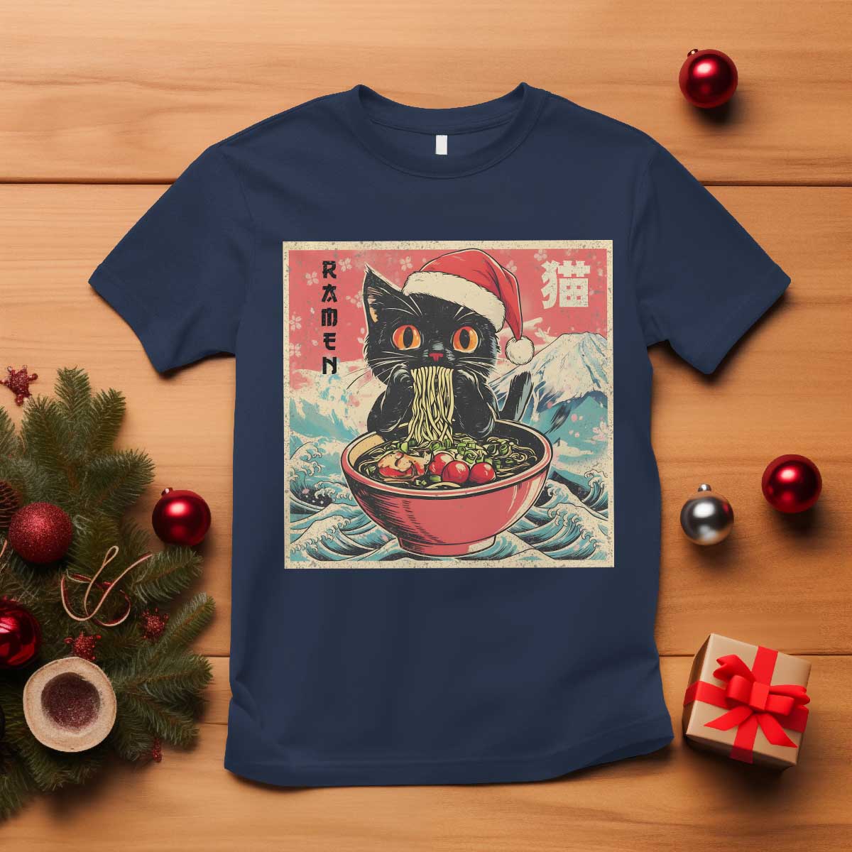 Cat Ramen Christmas T Shirt Japanese Kawaii Retro Cats Manga - Wonder Print Shop