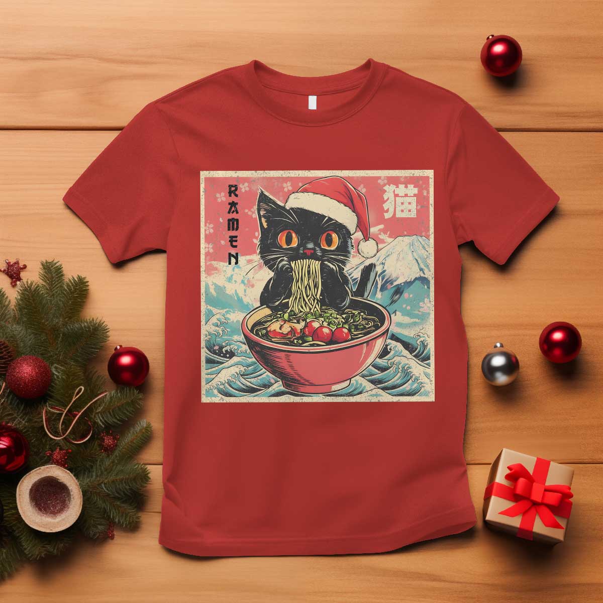 Cat Ramen Christmas T Shirt Japanese Kawaii Retro Cats Manga - Wonder Print Shop