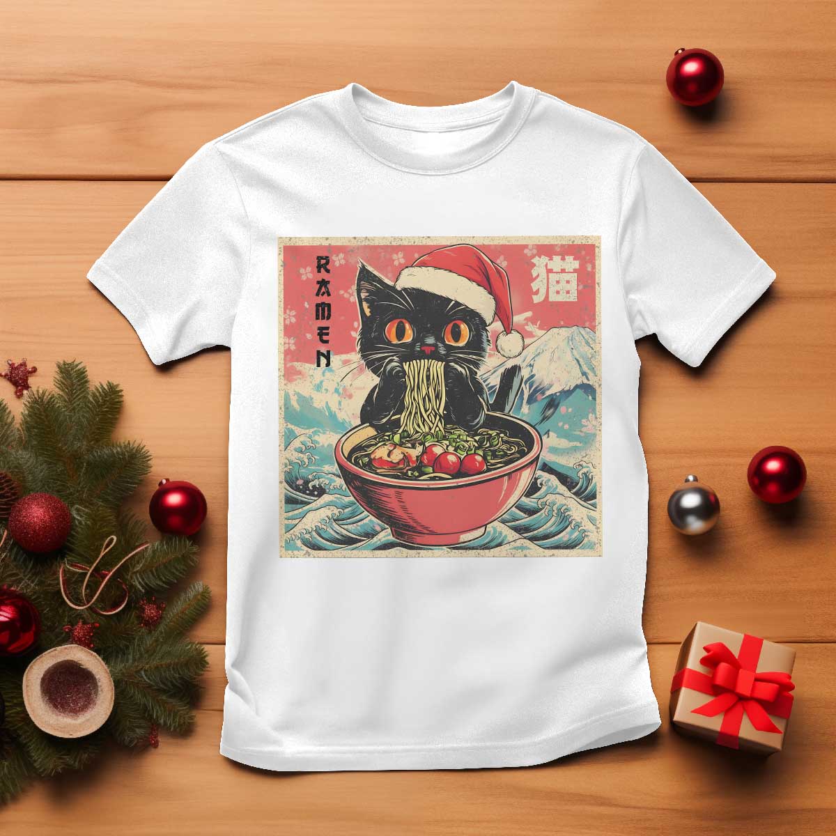 Cat Ramen Christmas T Shirt Japanese Kawaii Retro Cats Manga - Wonder Print Shop