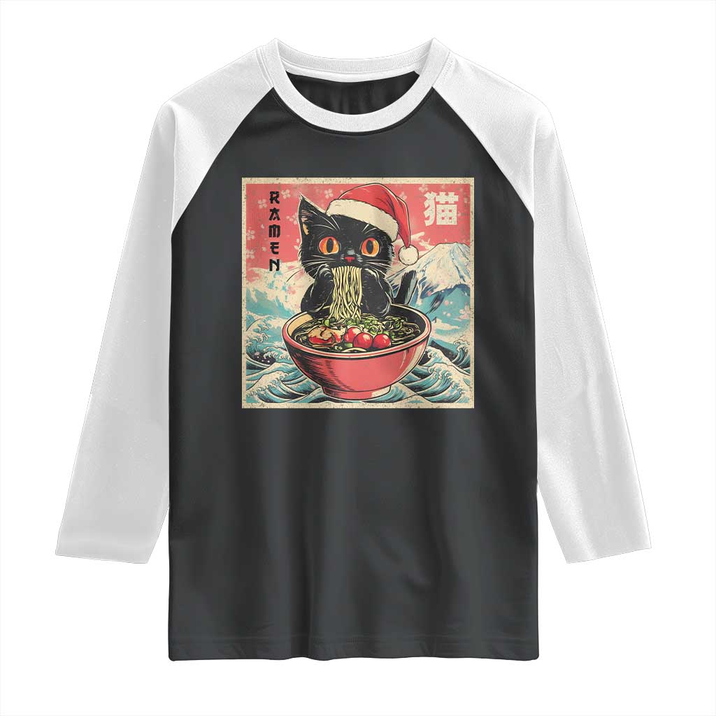 Cat Ramen Christmas Raglan Shirt Japanese Kawaii Retro Cats Manga - Wonder Print Shop
