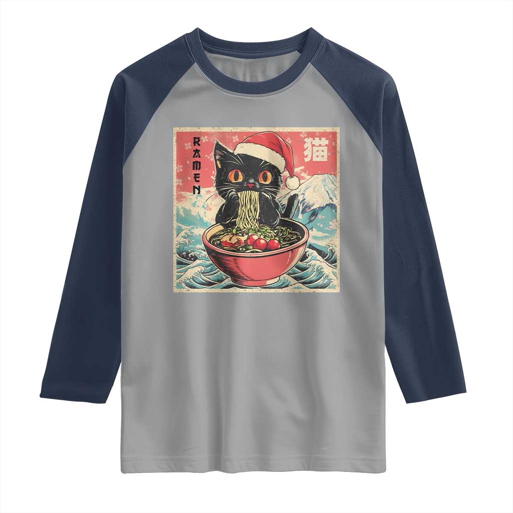 Cat Ramen Christmas Raglan Shirt Japanese Kawaii Retro Cats Manga - Wonder Print Shop