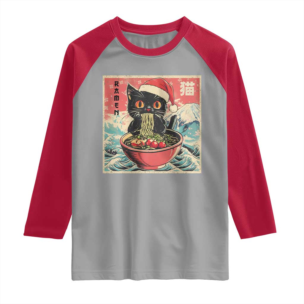 Cat Ramen Christmas Raglan Shirt Japanese Kawaii Retro Cats Manga - Wonder Print Shop