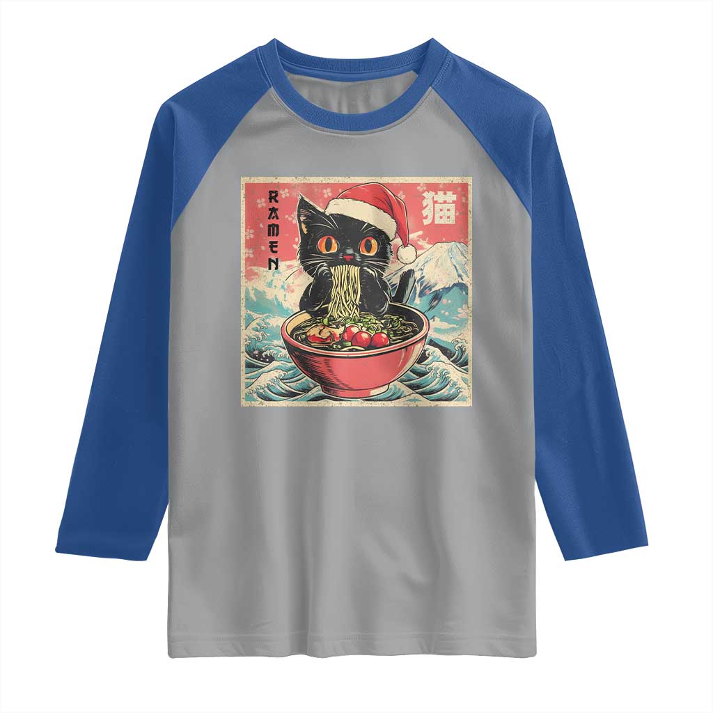 Cat Ramen Christmas Raglan Shirt Japanese Kawaii Retro Cats Manga - Wonder Print Shop