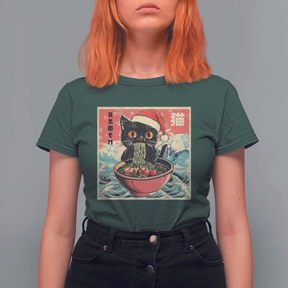 Cat Ramen Christmas T Shirt For Women Japanese Kawaii Retro Cats Manga - Wonder Print Shop