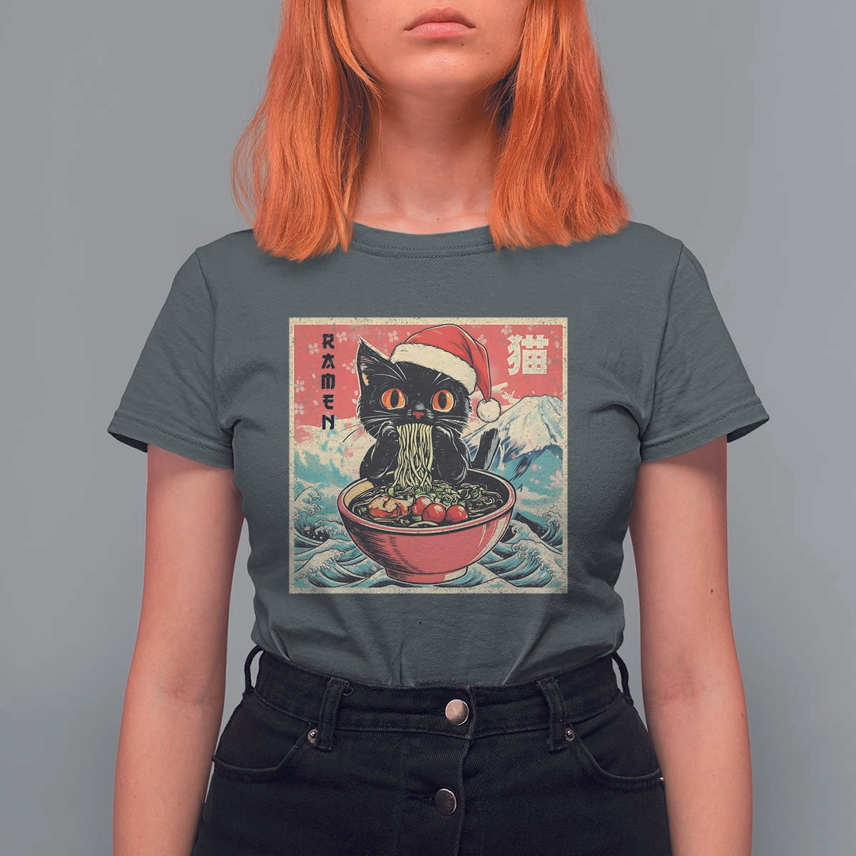 Cat Ramen Christmas T Shirt For Women Japanese Kawaii Retro Cats Manga - Wonder Print Shop