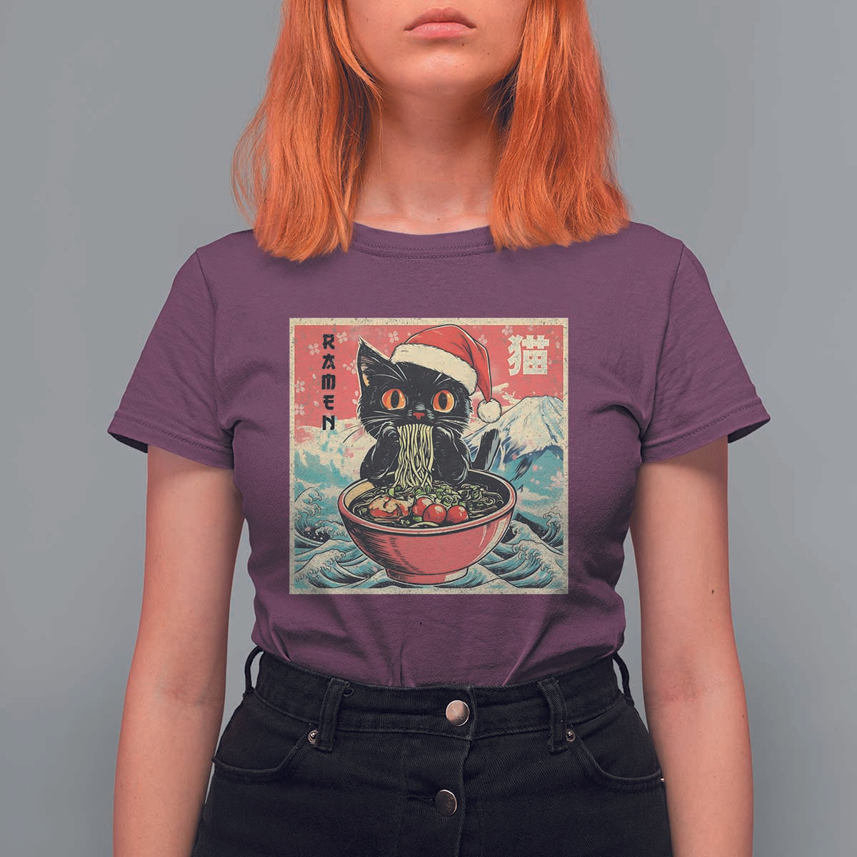 Cat Ramen Christmas T Shirt For Women Japanese Kawaii Retro Cats Manga - Wonder Print Shop