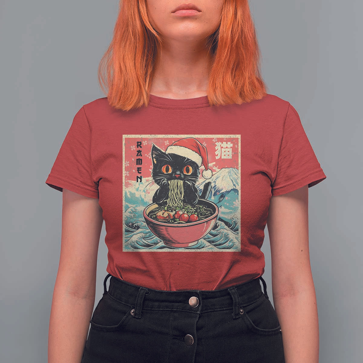 Cat Ramen Christmas T Shirt For Women Japanese Kawaii Retro Cats Manga - Wonder Print Shop
