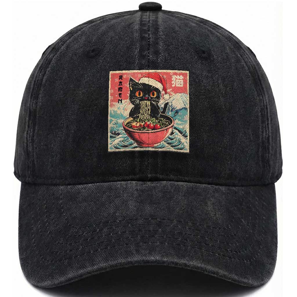 Cat Ramen Christmas Washed Cotton Baseball Cap Japanese Kawaii Retro Cats Manga