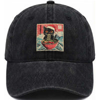 Cat Ramen Christmas Washed Cotton Baseball Cap Japanese Kawaii Retro Cats Manga