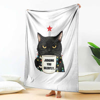 Funny Black Cat Christmas Throw Blanket Judging You Silently - Wonder Print Shop