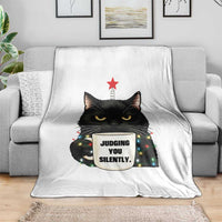 Funny Black Cat Christmas Throw Blanket Judging You Silently - Wonder Print Shop