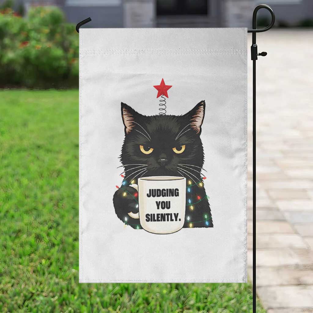 Funny Black Cat Christmas Garden Flag Judging You Silently - Wonder Print Shop