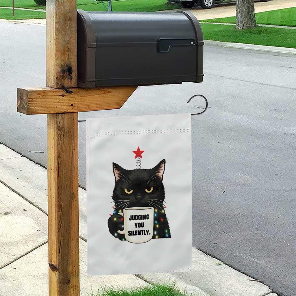 Funny Black Cat Christmas Garden Flag Judging You Silently - Wonder Print Shop
