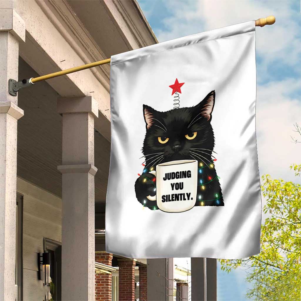 Funny Black Cat Christmas Garden Flag Judging You Silently - Wonder Print Shop