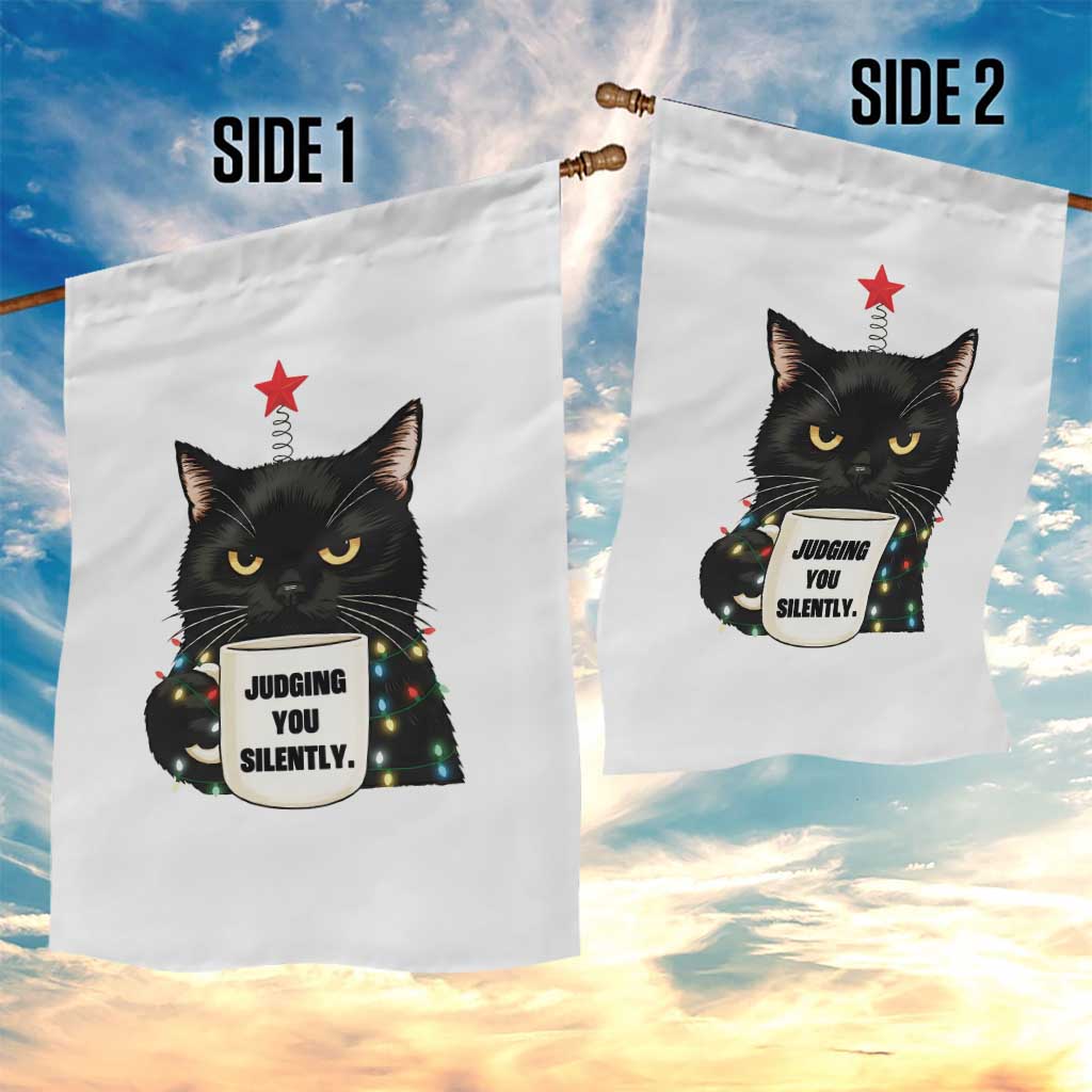 Funny Black Cat Christmas Garden Flag Judging You Silently - Wonder Print Shop