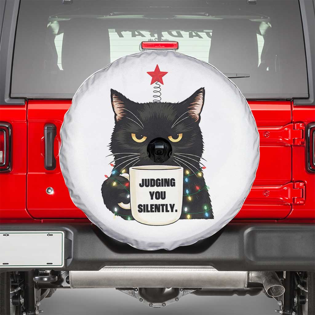 Funny Black Cat Christmas Spare Tire Cover Judging You Silently - Wonder Print Shop