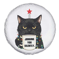 Funny Black Cat Christmas Spare Tire Cover Judging You Silently - Wonder Print Shop