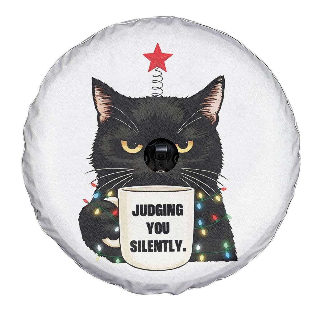Funny Black Cat Christmas Spare Tire Cover Judging You Silently - Wonder Print Shop
