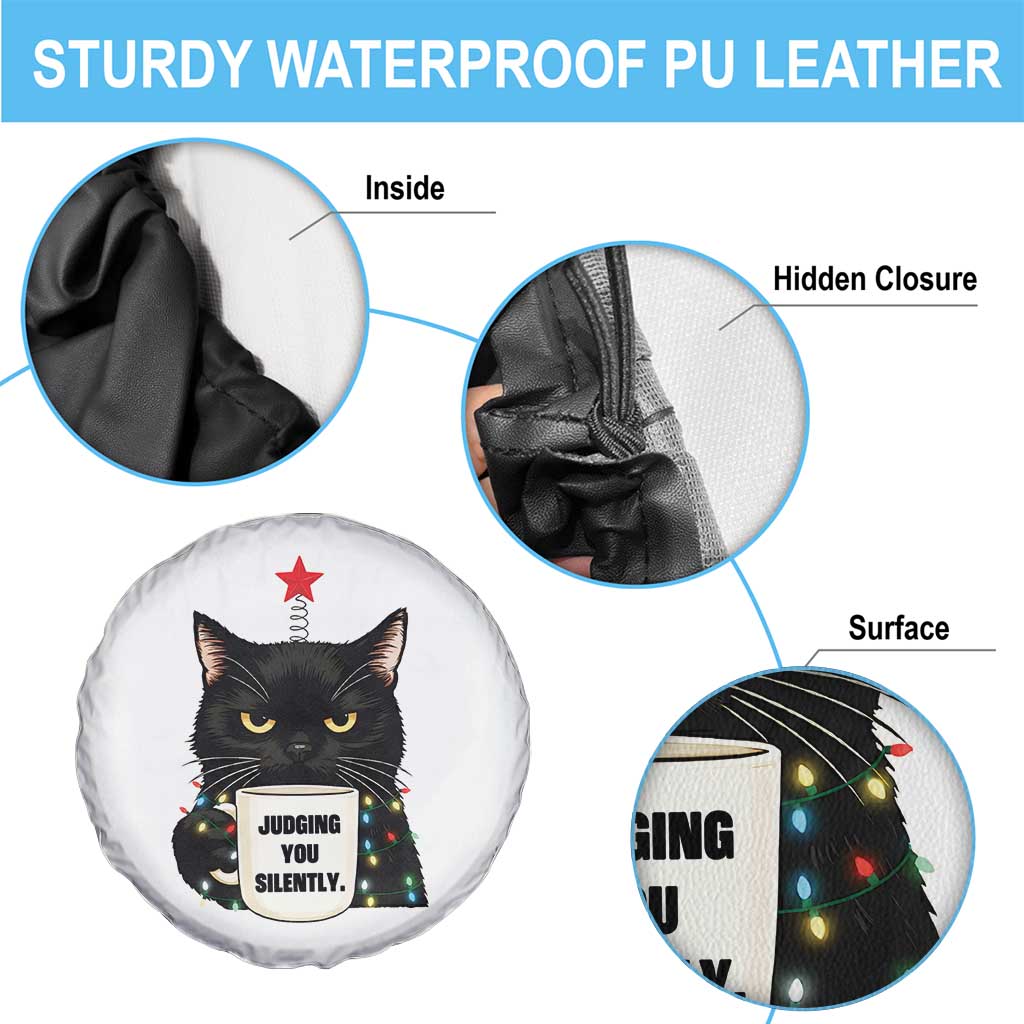 Funny Black Cat Christmas Spare Tire Cover Judging You Silently - Wonder Print Shop