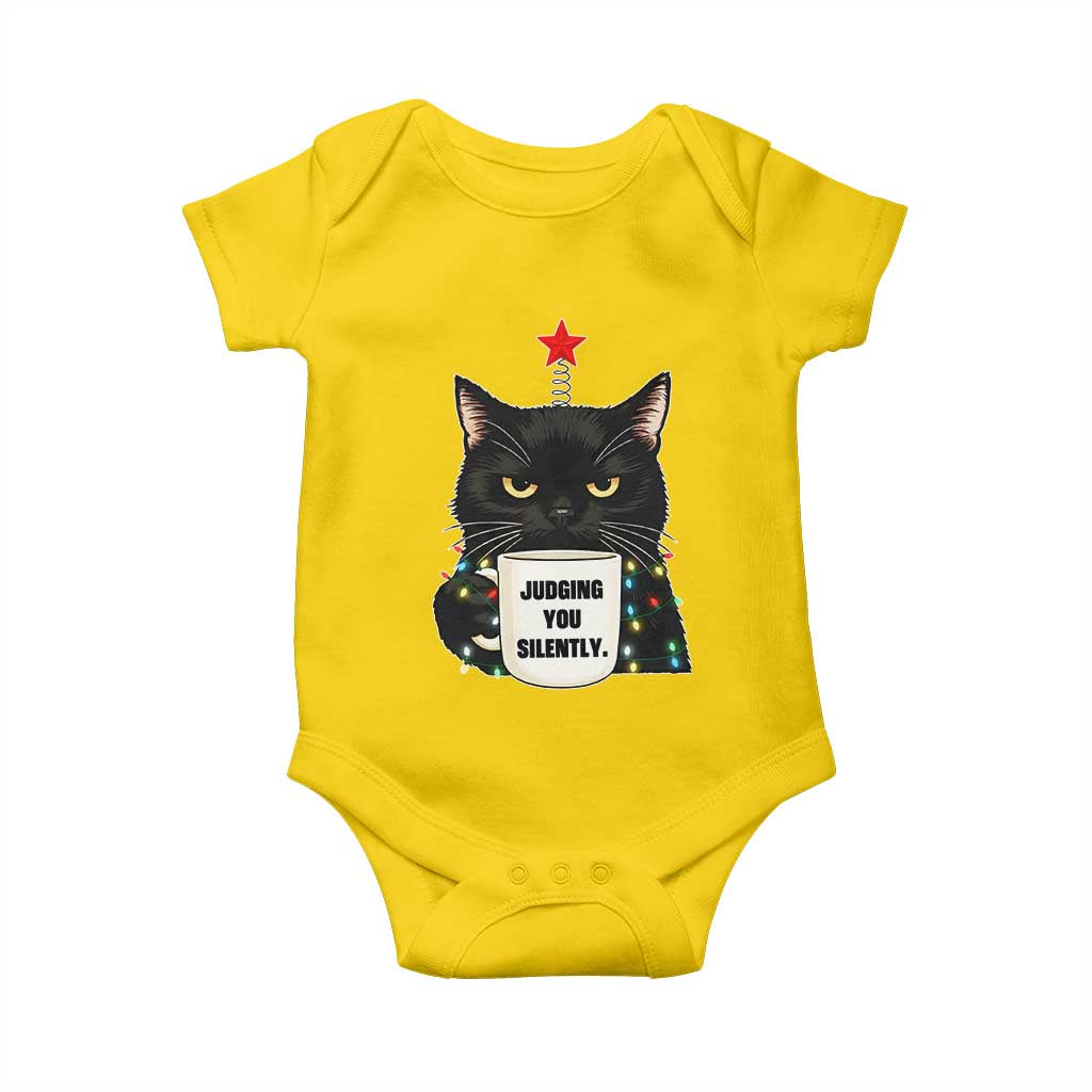 Funny Black Cat Christmas Baby Onesie Judging You Silently - Wonder Print Shop