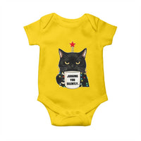 Funny Black Cat Christmas Baby Onesie Judging You Silently - Wonder Print Shop