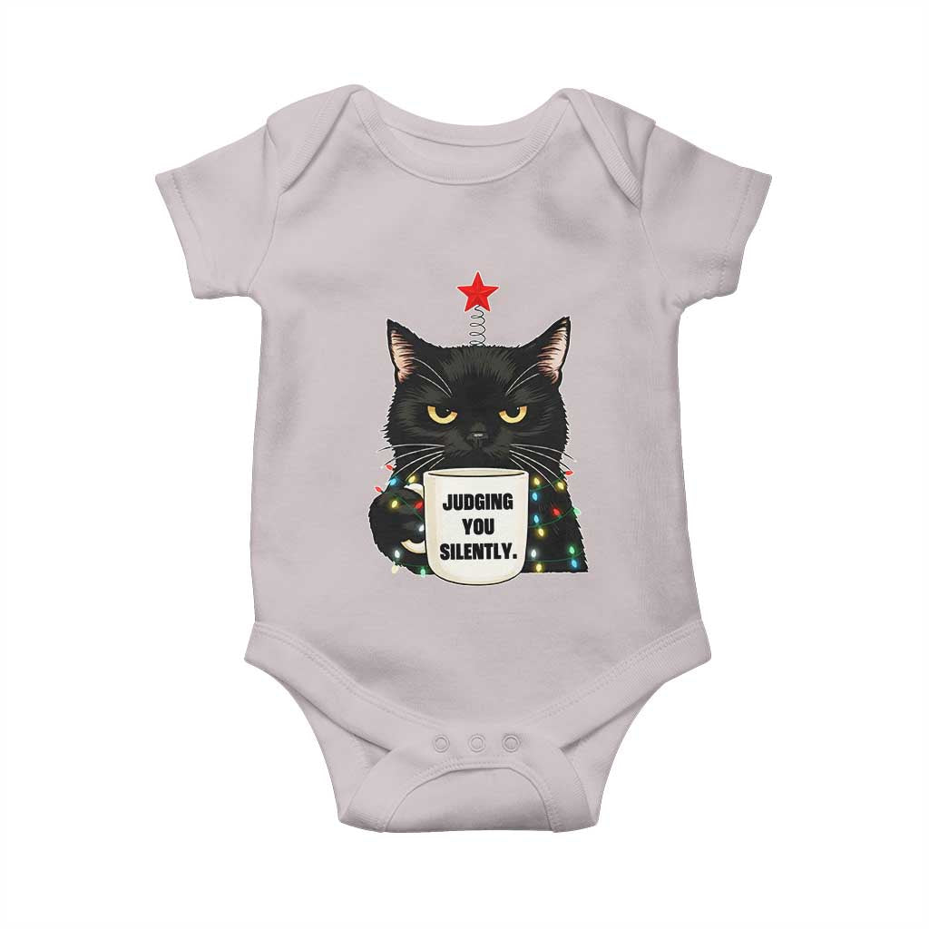 Funny Black Cat Christmas Baby Onesie Judging You Silently - Wonder Print Shop