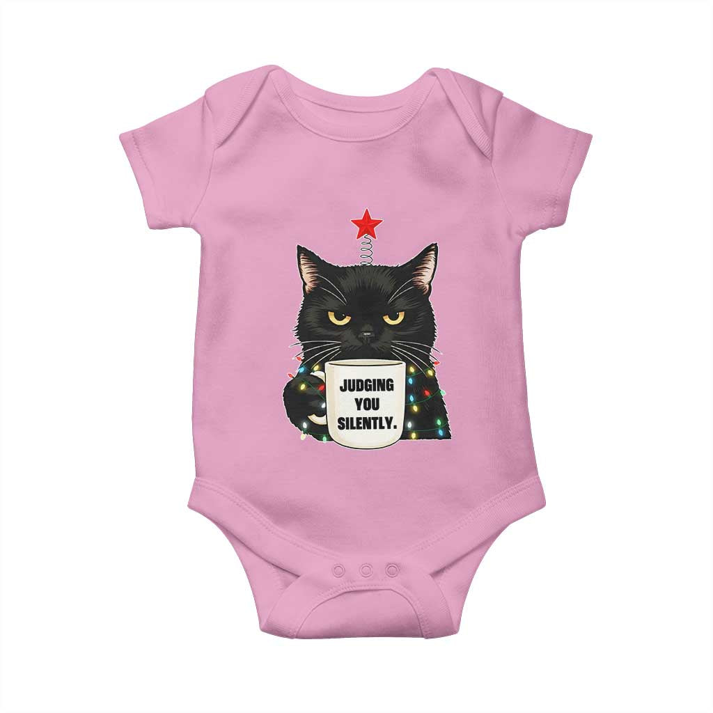 Funny Black Cat Christmas Baby Onesie Judging You Silently - Wonder Print Shop