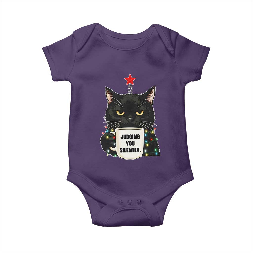 Funny Black Cat Christmas Baby Onesie Judging You Silently - Wonder Print Shop