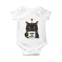 Funny Black Cat Christmas Baby Onesie Judging You Silently - Wonder Print Shop
