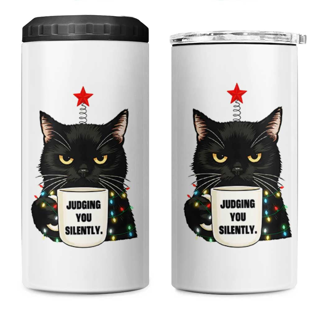 Funny Black Cat Christmas 4 in 1 Can Cooler Tumbler Judging You Silently - Wonder Print Shop