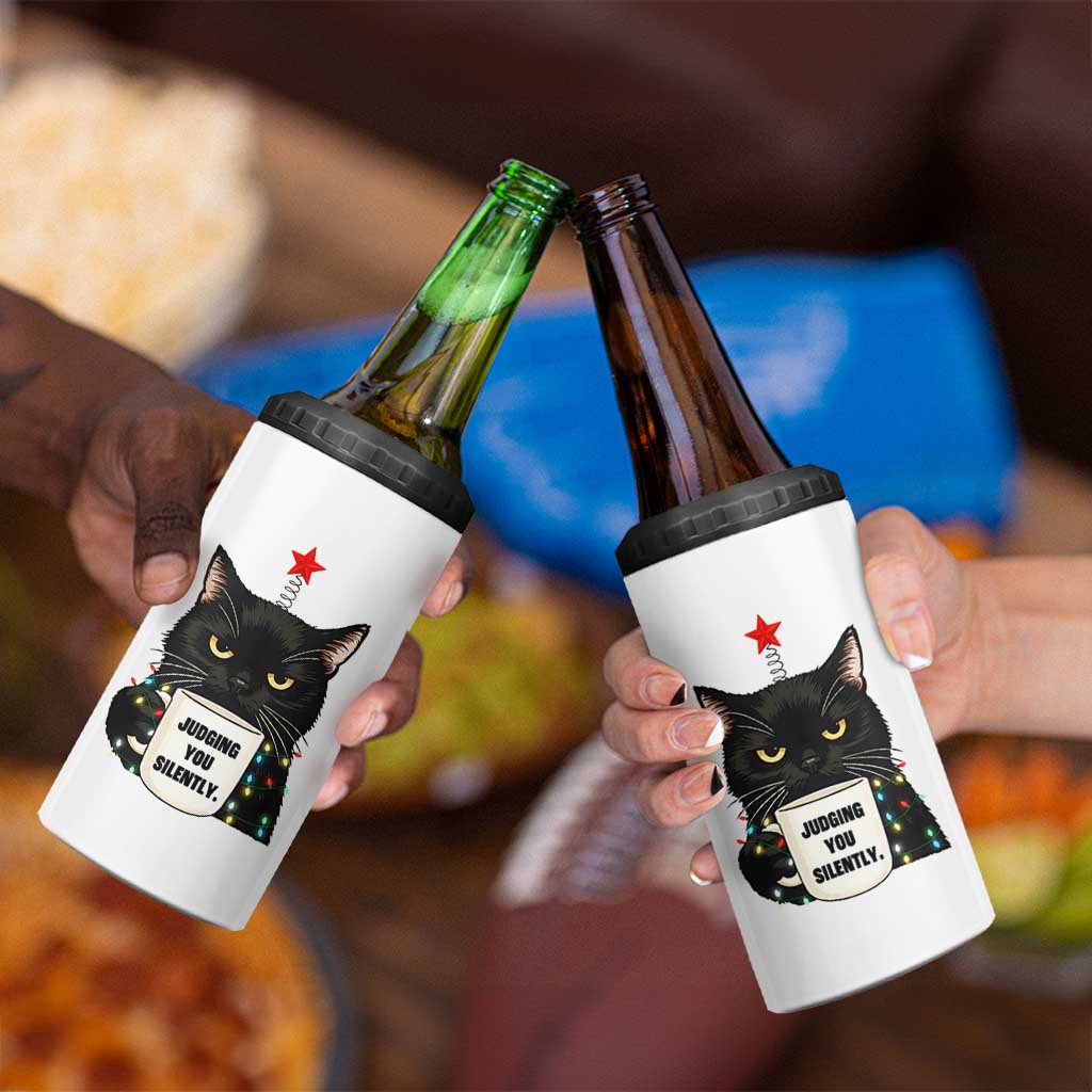 Funny Black Cat Christmas 4 in 1 Can Cooler Tumbler Judging You Silently - Wonder Print Shop