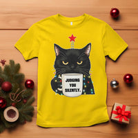 Funny Black Cat Christmas T Shirt Judging You Silently - Wonder Print Shop