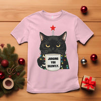 Funny Black Cat Christmas T Shirt Judging You Silently - Wonder Print Shop