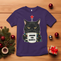 Funny Black Cat Christmas T Shirt Judging You Silently - Wonder Print Shop