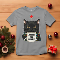 Funny Black Cat Christmas T Shirt Judging You Silently - Wonder Print Shop
