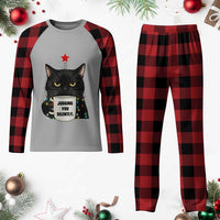 Funny Black Cat Christmas Plaid Pajama Set Judging You Silently - Wonder Print Shop
