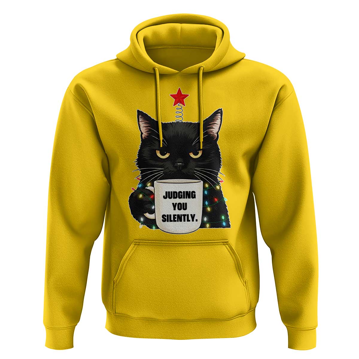 Funny Black Cat Christmas Hoodie Judging You Silently - Wonder Print Shop