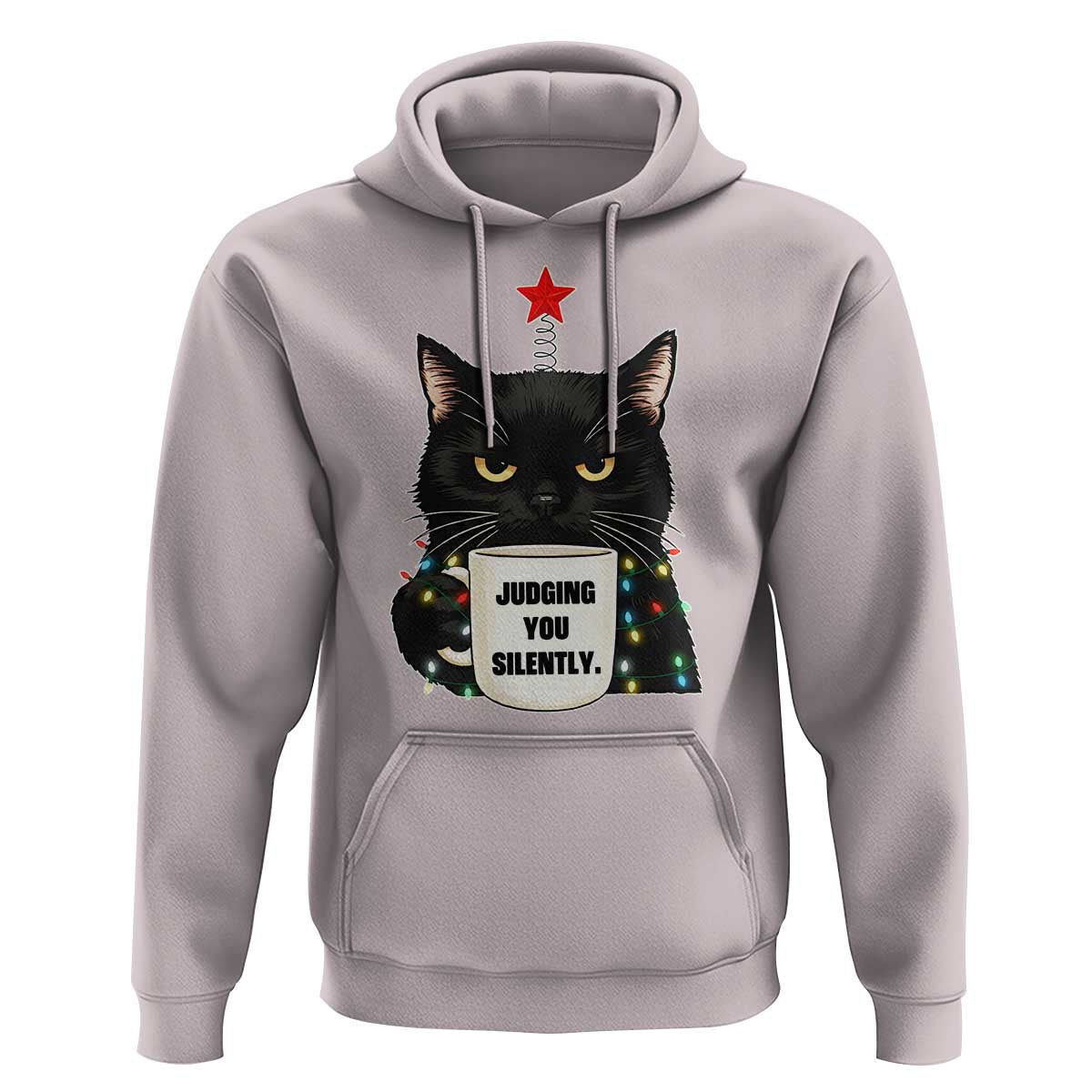 Funny Black Cat Christmas Hoodie Judging You Silently - Wonder Print Shop