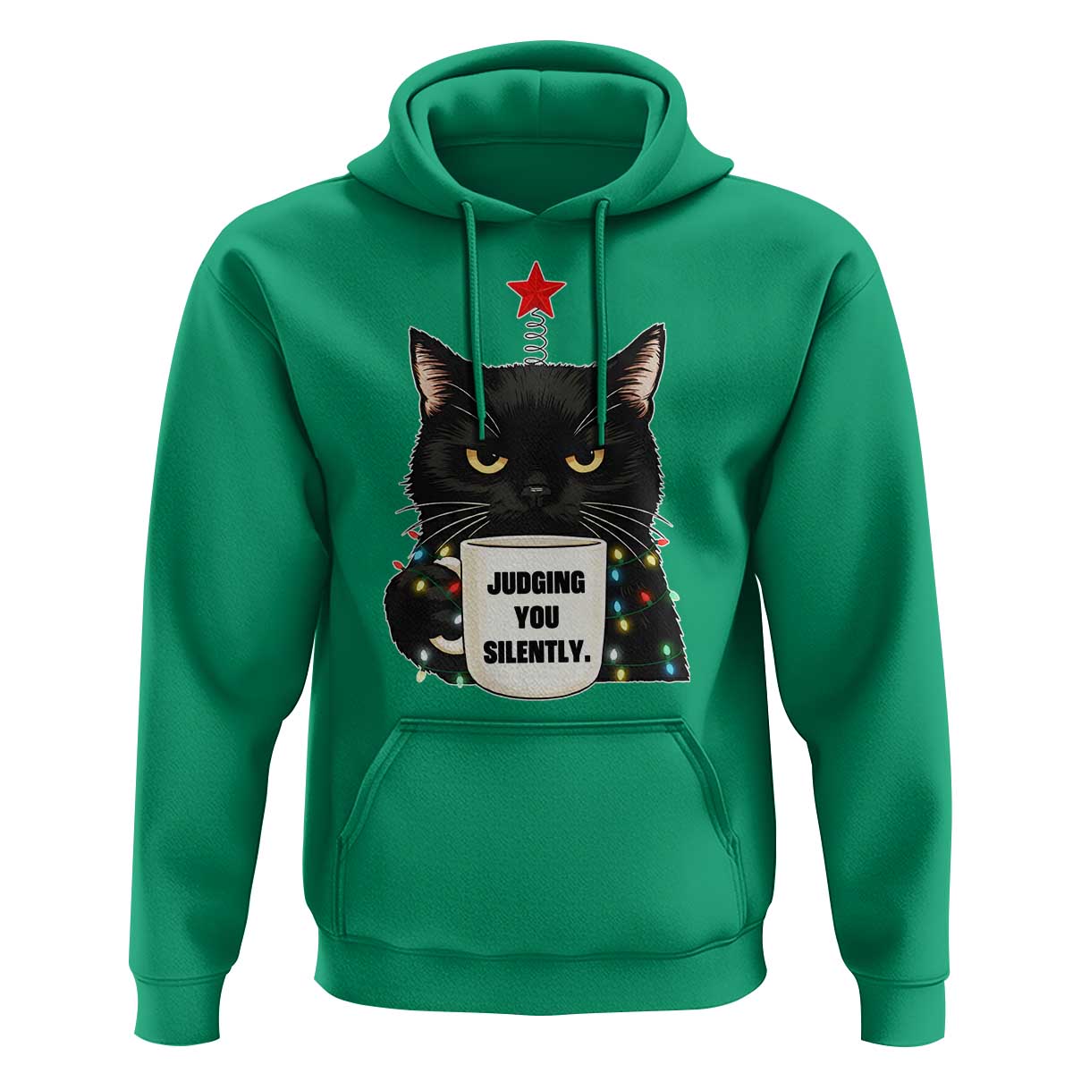 Funny Black Cat Christmas Hoodie Judging You Silently - Wonder Print Shop