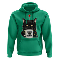 Funny Black Cat Christmas Hoodie Judging You Silently - Wonder Print Shop