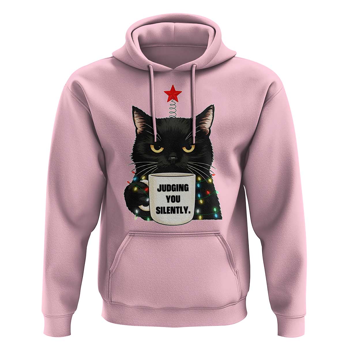 Funny Black Cat Christmas Hoodie Judging You Silently - Wonder Print Shop