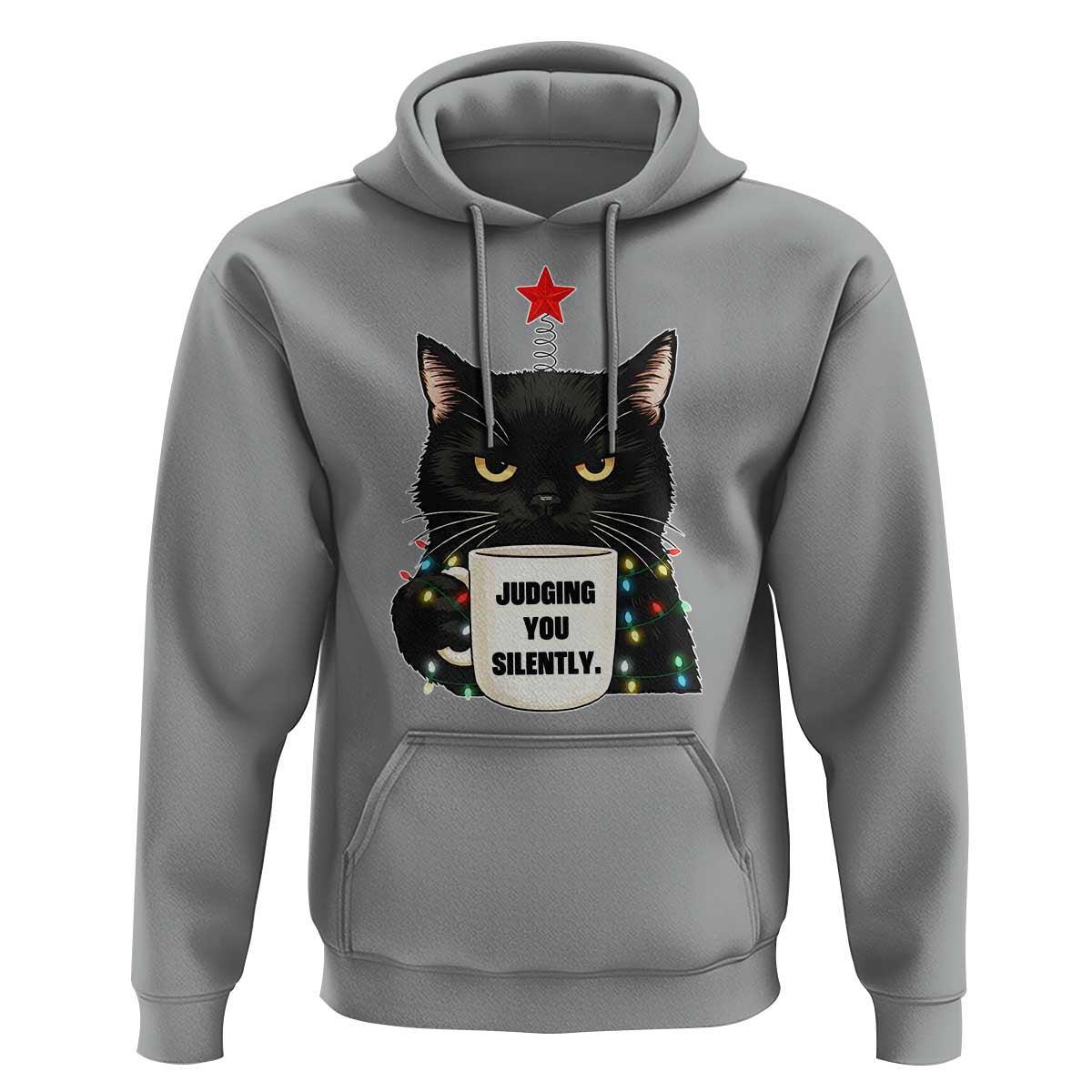 Funny Black Cat Christmas Hoodie Judging You Silently - Wonder Print Shop