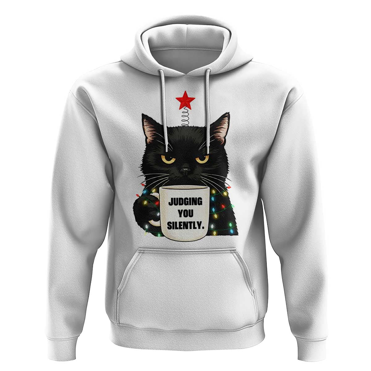Funny Black Cat Christmas Hoodie Judging You Silently - Wonder Print Shop